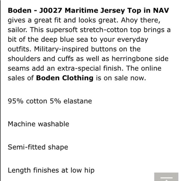 Boden Maritime Detail Navy Jersey Top 6 - Picture 6 of 11